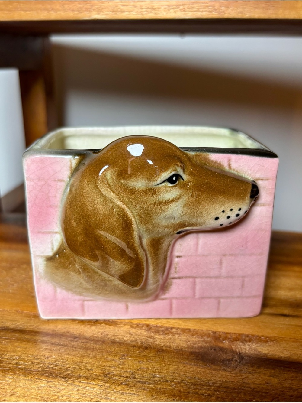 Vintage MCM Dachshund Dog puppy planter or dresser valet HTF trinket box